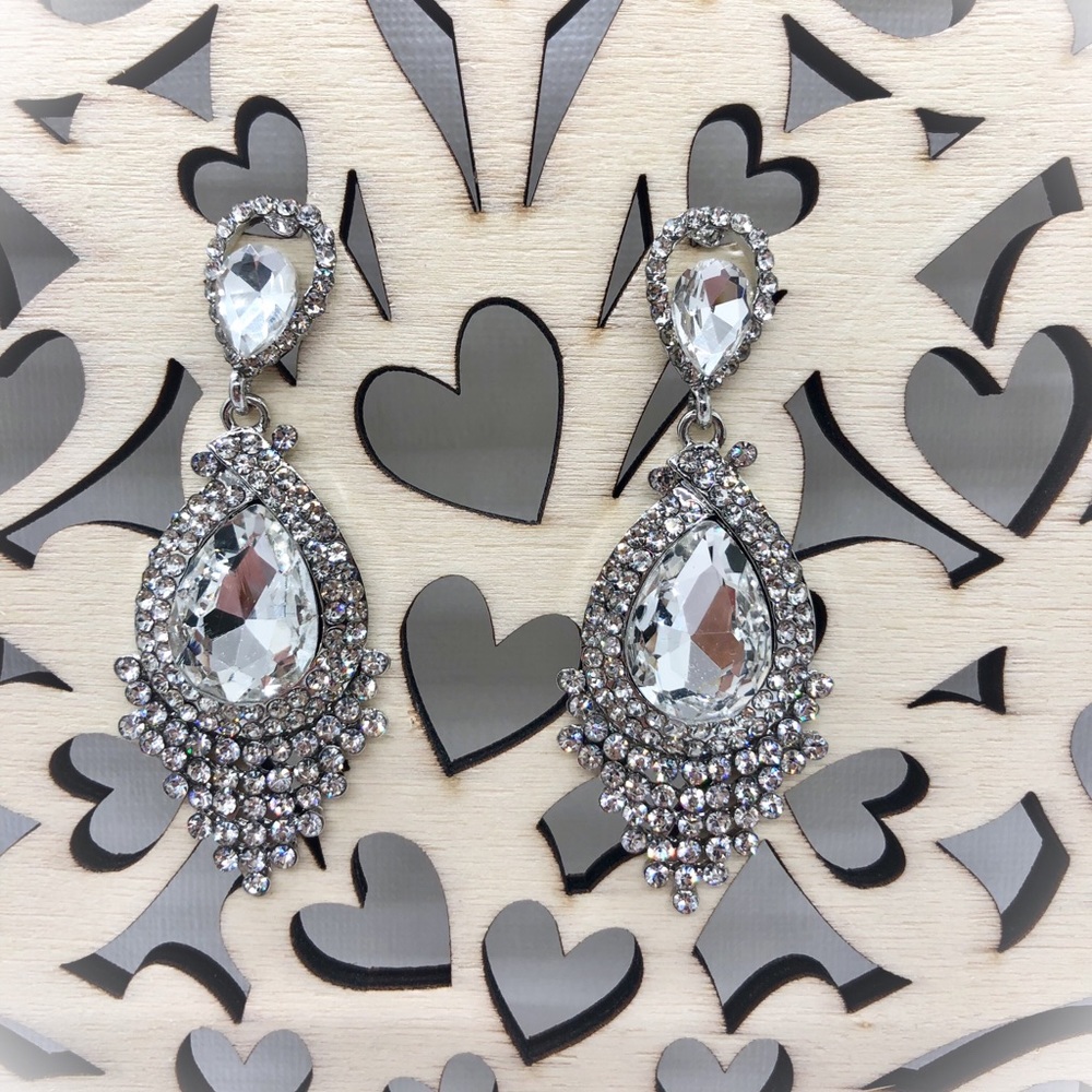 Bridal Silver Chandelier Earrings - Picture 5 of 8